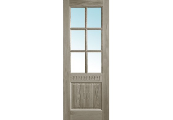 Дверь деревянная межкомнатная из массива бессучкового дуба, Классик, 3 филенки, узор, 6 стекол
